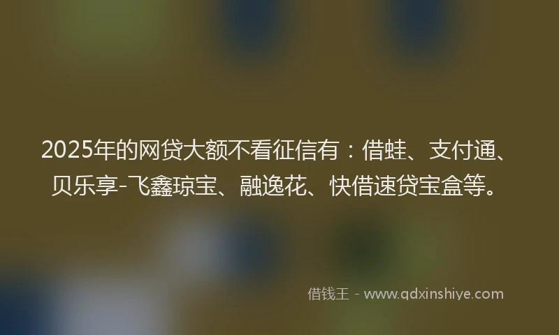 2025年的网贷大额不看征信有:借蛙、支付通、贝乐享-飞鑫琼宝、融逸花、快借速贷宝盒等。
