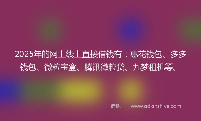 2025年的网上线上直接借钱有:惠花钱包、多多钱包、微粒宝盒、腾讯微粒贷、九梦租机等。