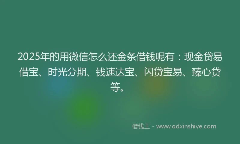 2025年的用微信怎么还金条借钱呢有：现金贷易借宝、时光分期、钱速达宝、闪贷宝易、臻心贷等。
