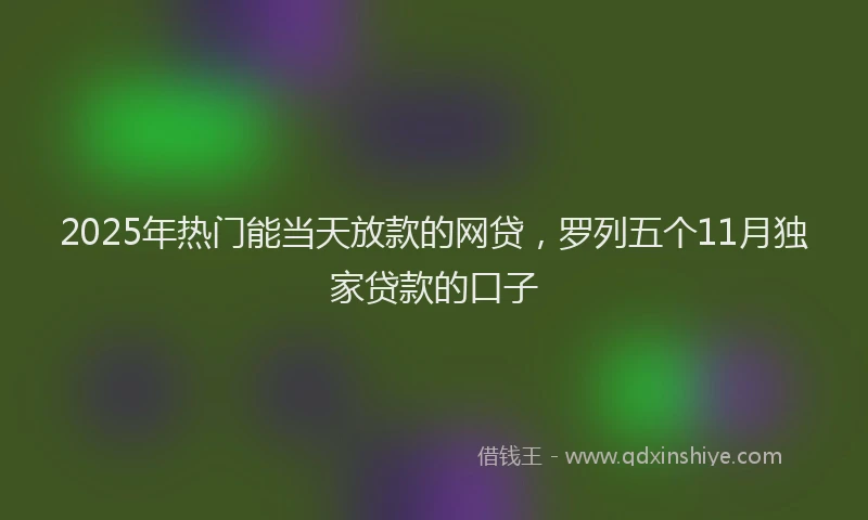 2025年热门能当天放款的网贷，罗列五个11月独家贷款的口子