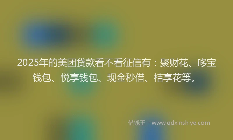 2025年的美团贷款看不看征信有：聚财花、哆宝钱包、悦享钱包、现金秒借、桔享花等。
