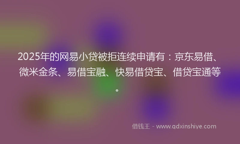 2025年的网易小贷被拒连续申请有:京东易借、微米金条、易借宝融、快易借贷宝、借贷宝通等。