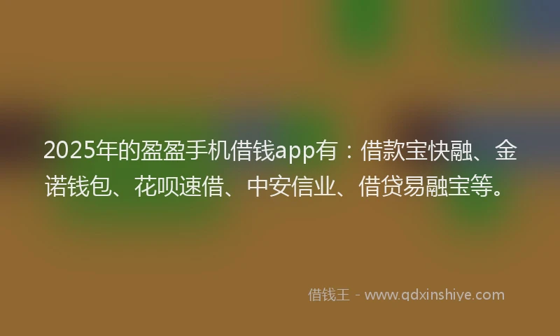 2025年的盈盈手机借钱app有：借款宝快融、金诺钱包、花呗速借、中安信业、借贷易融宝等。