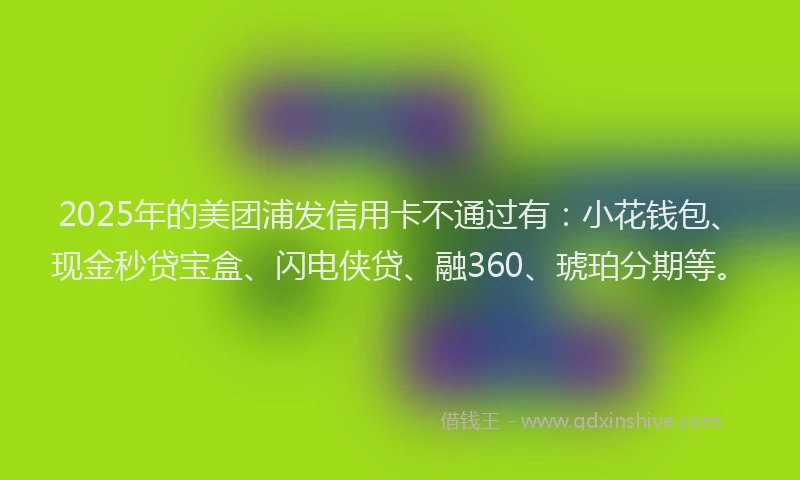 2025年的美团浦发信用卡不通过有：小花钱包、现金秒贷宝盒、闪电侠贷、融360、琥珀分期等。