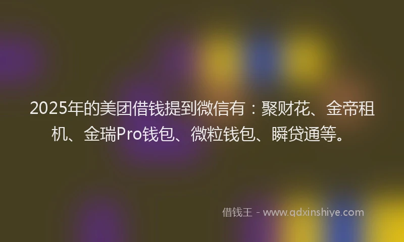 2025年的美团借钱提到微信有:聚财花、金帝租机、金瑞Pro钱包、微粒钱包、瞬贷通等。