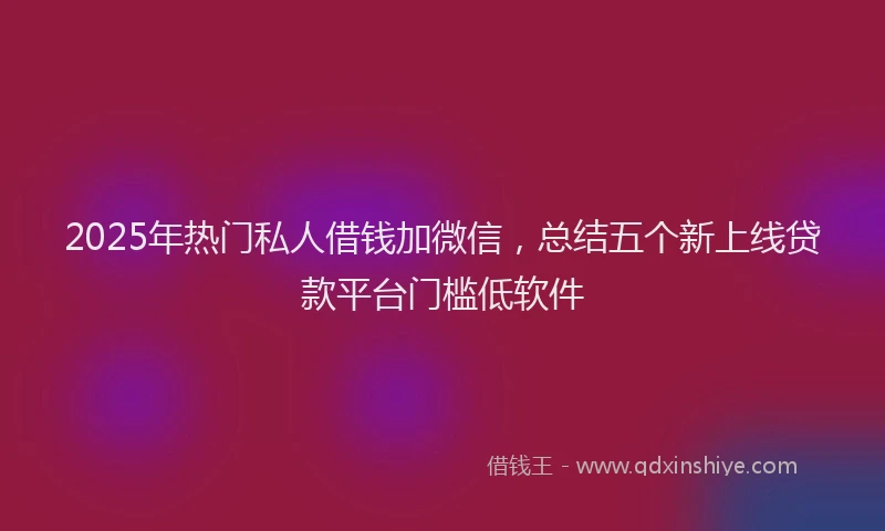 2025年热门私人借钱加微信，总结五个新上线贷款平台门槛低软件