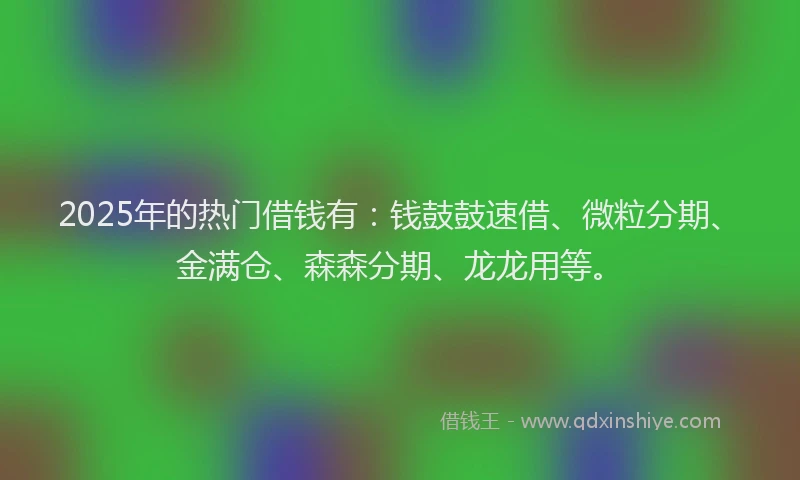 2025年的热门借钱有：钱鼓鼓速借、微粒分期、金满仓、森森分期、龙龙用等。