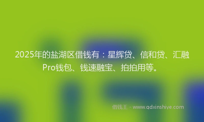 2025年的盐湖区借钱有：星辉贷、信和贷、汇融Pro钱包、钱速融宝、拍拍用等。