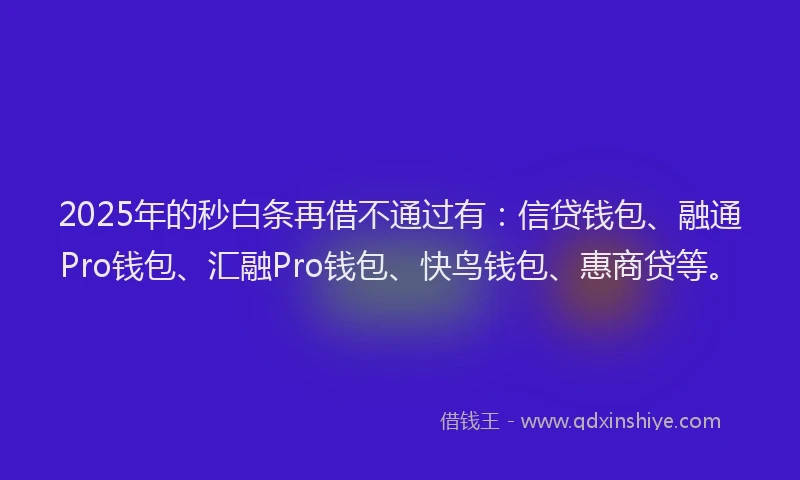 2025年的秒白条再借不通过有：信贷钱包、融通Pro钱包、汇融Pro钱包、快鸟钱包、惠商贷等。