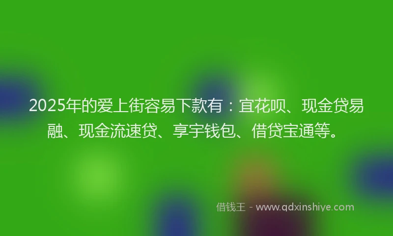 2025年的爱上街容易下款有：宜花呗、现金贷易融、现金流速贷、享宇钱包、借贷宝通等。