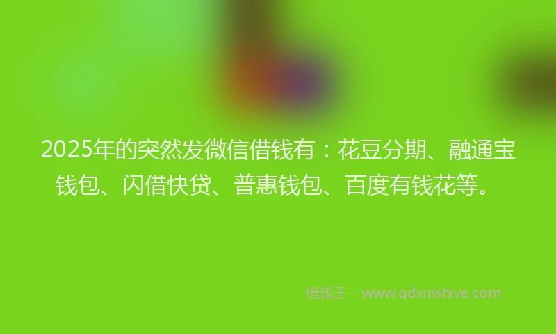 2025年的突然发微信借钱有:花豆分期、融通宝钱包、闪借快贷、普惠钱包、百度有钱花等。