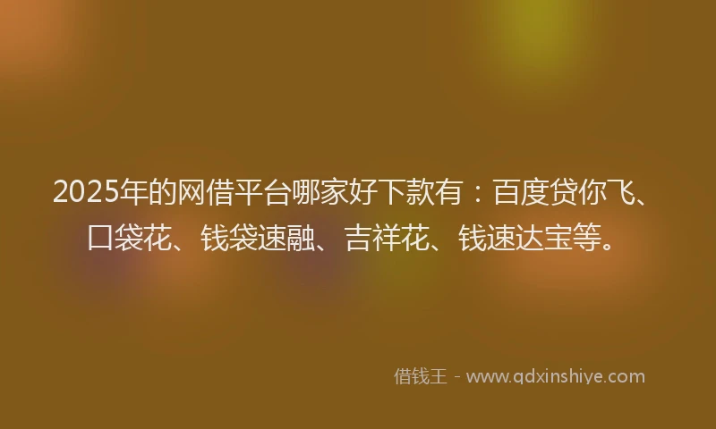 2025年的网借平台哪家好下款有：百度贷你飞、口袋花、钱袋速融、吉祥花、钱速达宝等。