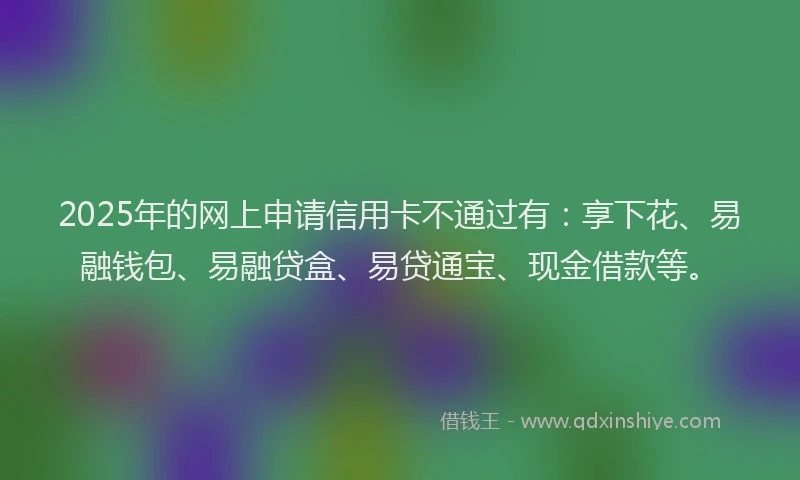 2025年的网上申请信用卡不通过有：享下花、易融钱包、易融贷盒、易贷通宝、现金借款等。