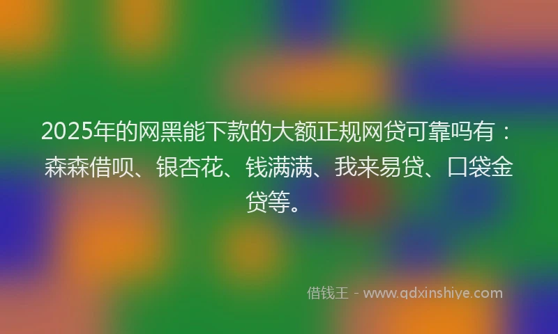 2025年的网黑能下款的大额正规网贷可靠吗有:森森借呗、银杏花、钱满满、我来易贷、口袋金贷等。