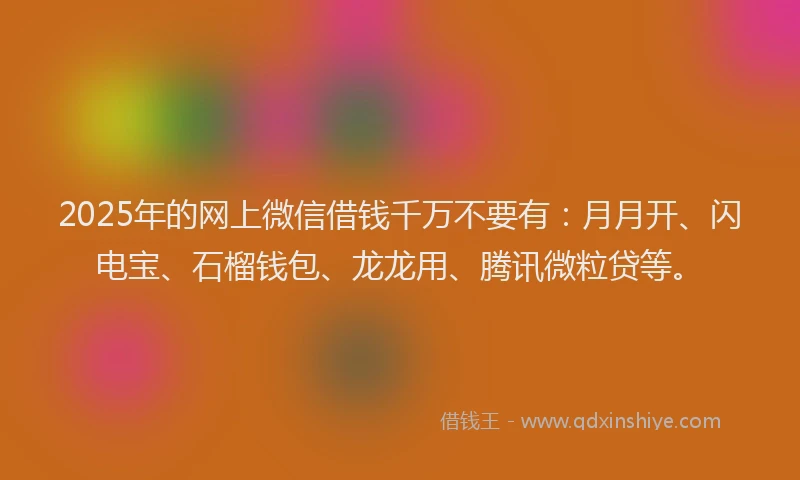 2025年的网上微信借钱千万不要有：月月开、闪电宝、石榴钱包、龙龙用、腾讯微粒贷等。