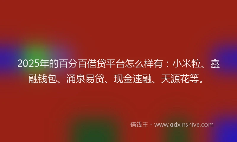 2025年的百分百借贷平台怎么样有：小米粒、鑫融钱包、涌泉易贷、现金速融、天源花等。