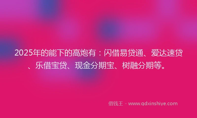 2025年的能下的高炮有：闪借易贷通、爱达速贷、乐借宝贷、现金分期宝、树融分期等。