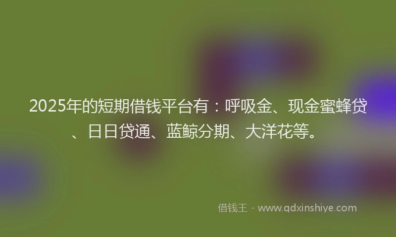 2025年的短期借钱平台有：呼吸金、现金蜜蜂贷、日日贷通、蓝鲸分期、大洋花等。