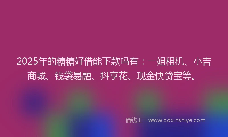 2025年的糖糖好借能下款吗有：一姐租机、小吉商城、钱袋易融、抖享花、现金快贷宝等。