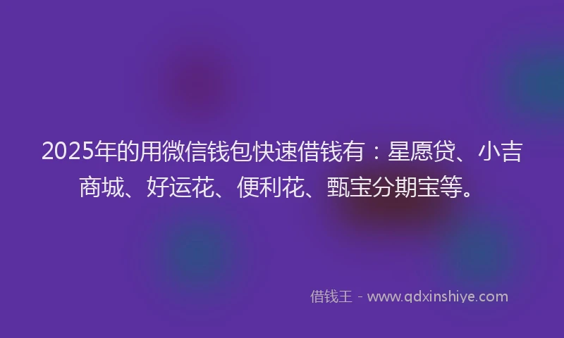 2025年的用微信钱包快速借钱有：星愿贷、小吉商城、好运花、便利花、甄宝分期宝等。