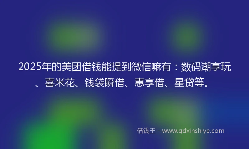 2025年的美团借钱能提到微信嘛有：数码潮享玩、喜米花、钱袋瞬借、惠享借、星贷等。