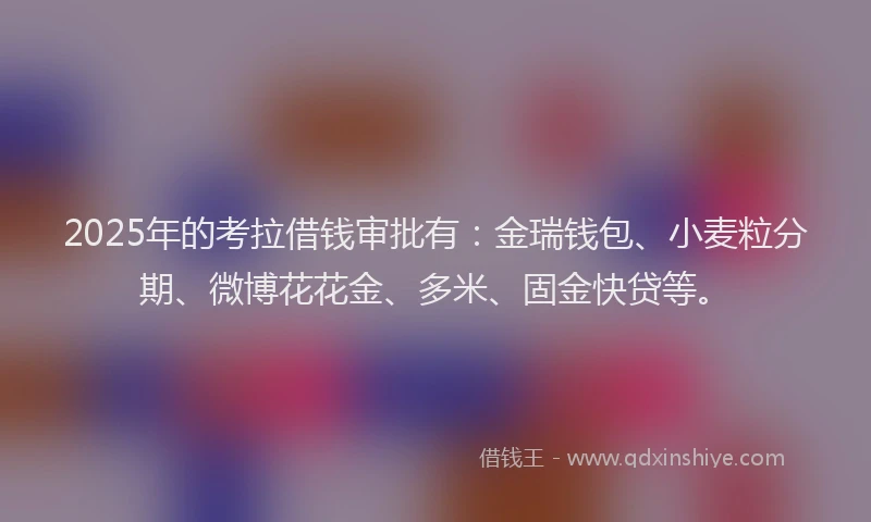 2025年的考拉借钱审批有：金瑞钱包、小麦粒分期、微博花花金、多米、固金快贷等。