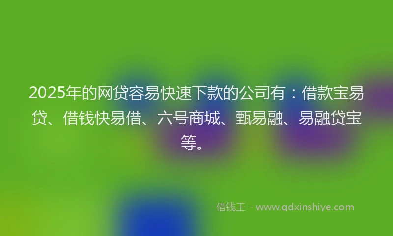 2025年的网贷容易快速下款的公司有：借款宝易贷、借钱快易借、六号商城、甄易融、易融贷宝等。