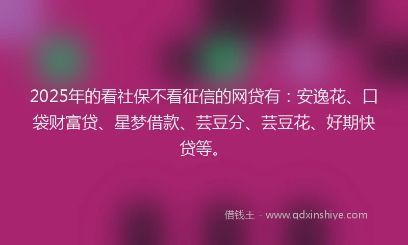 2025年的看社保不看征信的网贷有：安逸花、口袋财富贷、星梦借款、芸豆分、芸豆花、好期快贷等。