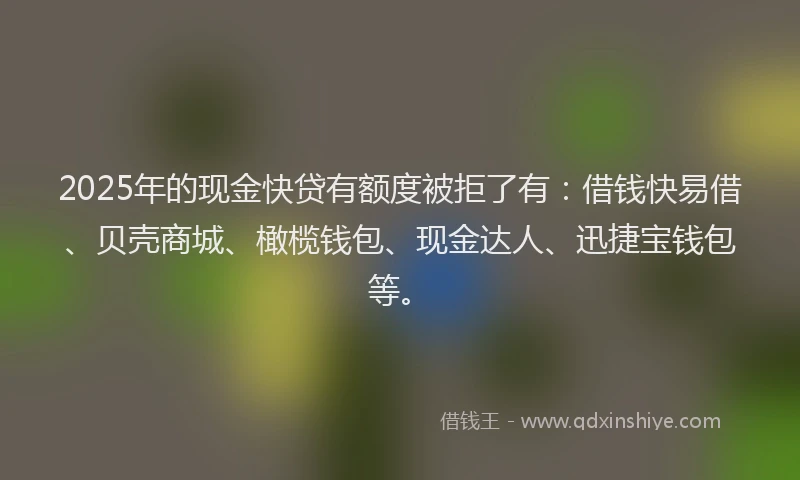 2025年的现金快贷有额度被拒了有:借钱快易借、贝壳商城、橄榄钱包、现金达人、迅捷宝钱包等。