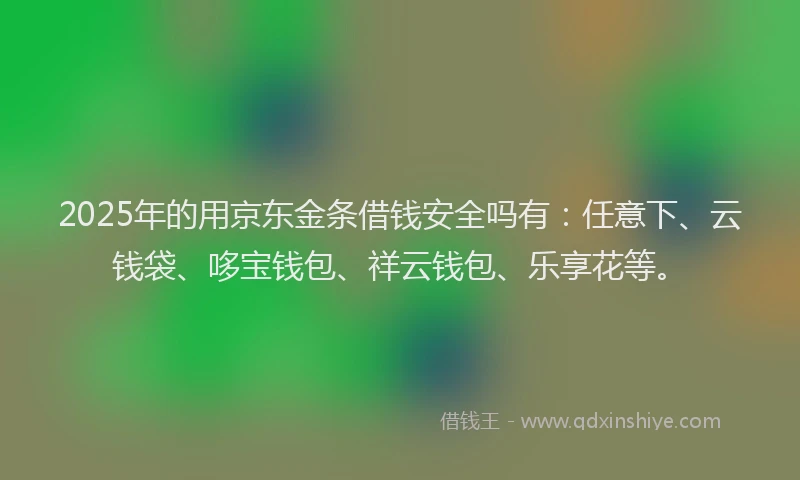 2025年的用京东金条借钱安全吗有：任意下、云钱袋、哆宝钱包、祥云钱包、乐享花等。