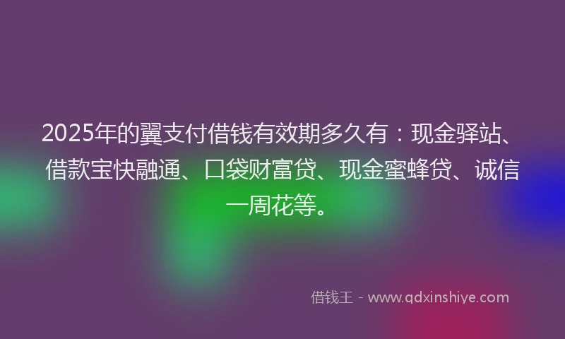 2025年的翼支付借钱有效期多久有：现金驿站、借款宝快融通、口袋财富贷、现金蜜蜂贷、诚信一周花等。