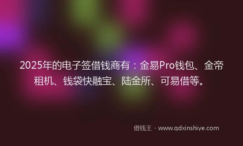 2025年的电子签借钱商有：金易Pro钱包、金帝租机、钱袋快融宝、陆金所、可易借等。