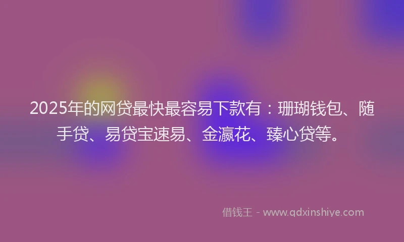 2025年的网贷最快最容易下款有：珊瑚钱包、随手贷、易贷宝速易、金瀛花、臻心贷等。