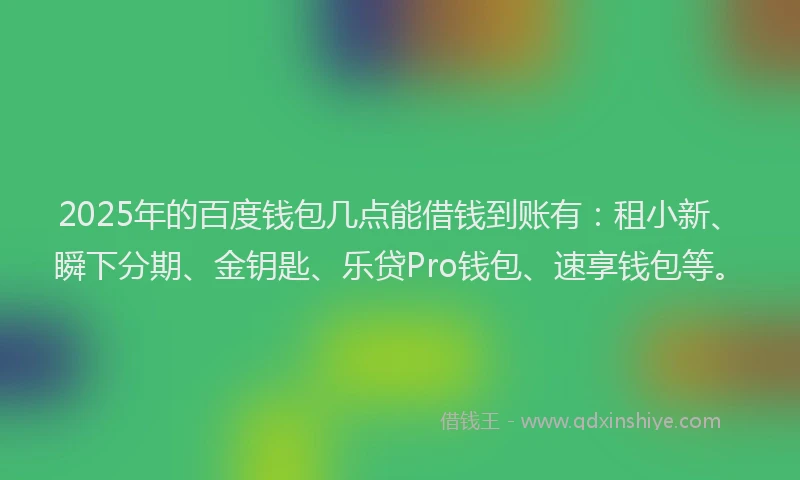 2025年的百度钱包几点能借钱到账有：租小新、瞬下分期、金钥匙、乐贷Pro钱包、速享钱包等。