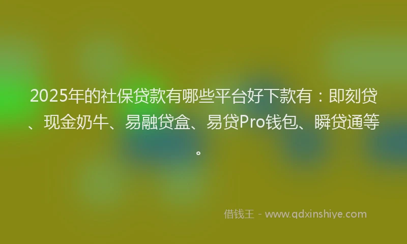 2025年的社保贷款有哪些平台好下款有：即刻贷、现金奶牛、易融贷盒、易贷Pro钱包、瞬贷通等。