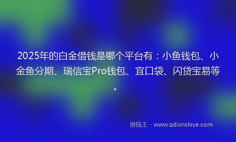 2025年的白金借钱是哪个平台有：小鱼钱包、小金鱼分期、瑞信宝Pro钱包、宜口袋、闪贷宝易等。