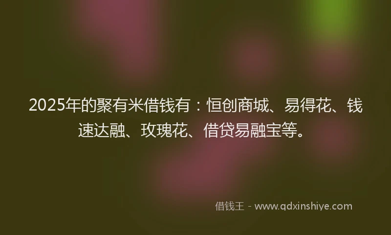 2025年的聚有米借钱有:恒创商城、易得花、钱速达融、玫瑰花、借贷易融宝等。