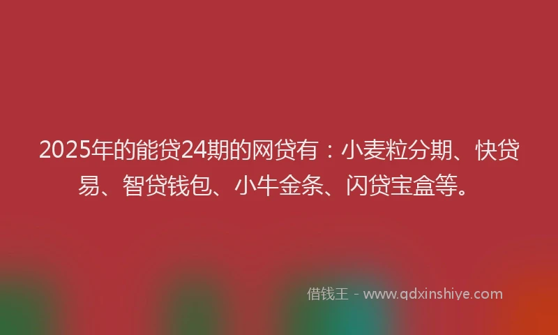 2025年的能贷24期的网贷有：小麦粒分期、快贷易、智贷钱包、小牛金条、闪贷宝盒等。