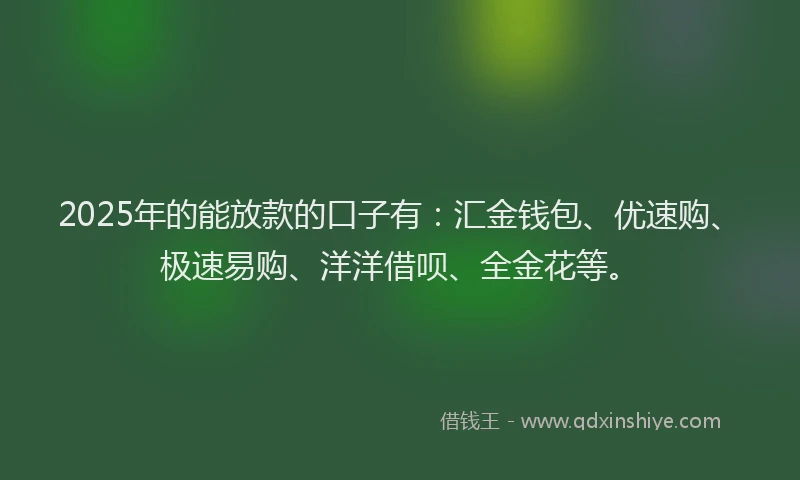 2025年的能放款的口子有:汇金钱包、优速购、极速易购、洋洋借呗、全金花等。