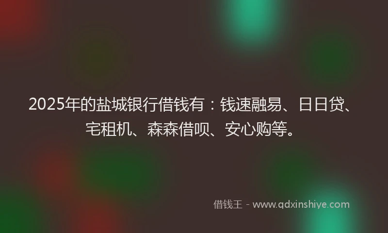 2025年的盐城银行借钱有：钱速融易、日日贷、宅租机、森森借呗、安心购等。