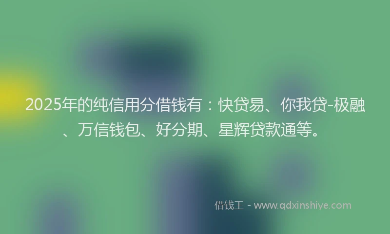 2025年的纯信用分借钱有：快贷易、你我贷-极融、万信钱包、好分期、星辉贷款通等。
