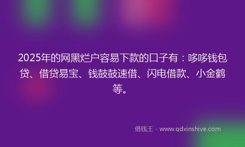 2025年的网黑烂户容易下款的口子有：哆哆钱包贷、借贷易宝、钱鼓鼓速借、闪电借款、小金鹤等。