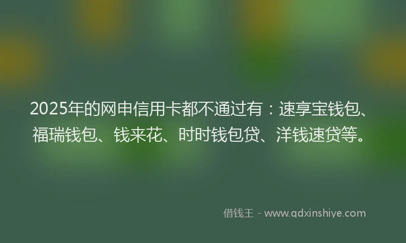 2025年的网申信用卡都不通过有:速享宝钱包、福瑞钱包、钱来花、时时钱包贷、洋钱速贷等。