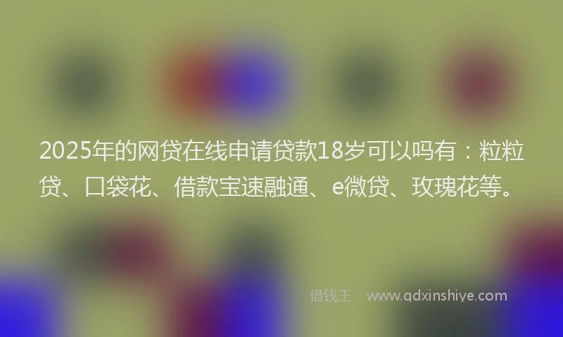 2025年的网贷在线申请贷款18岁可以吗有:粒粒贷、口袋花、借款宝速融通、e微贷、玫瑰花等。