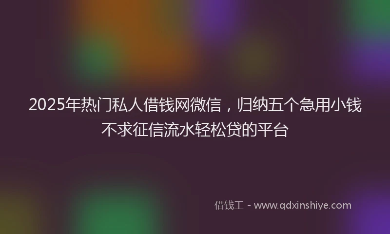2025年热门私人借钱网微信,归纳五个急用小钱不求征信流水轻松贷的平台