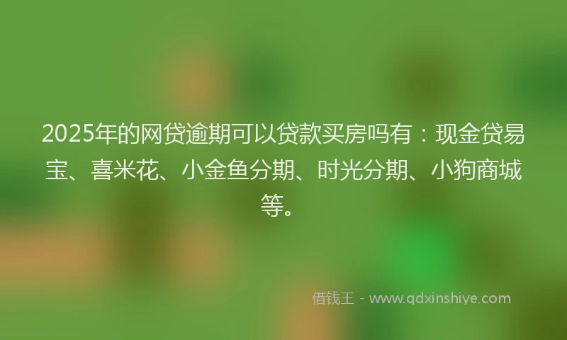 2025年的网贷逾期可以贷款买房吗有：现金贷易宝、喜米花、小金鱼分期、时光分期、小狗商城等。
