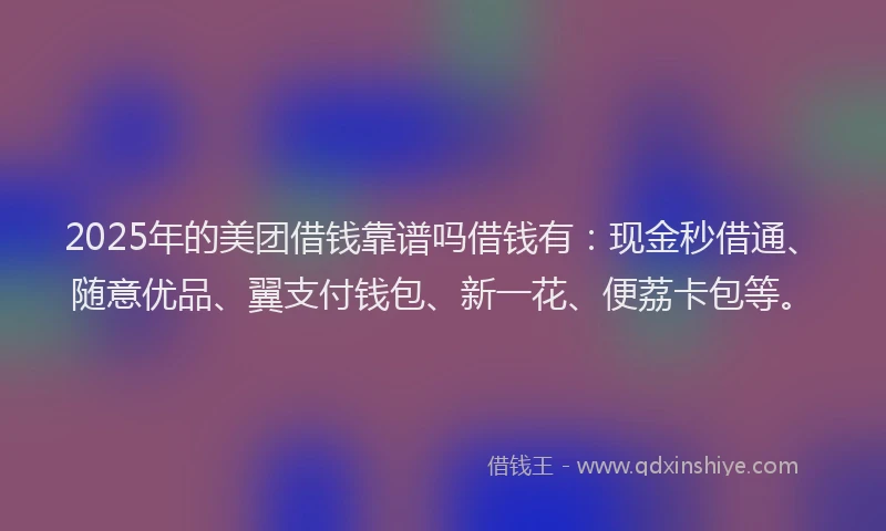 2025年的美团借钱靠谱吗借钱有:现金秒借通、随意优品、翼支付钱包、新一花、便荔卡包等。