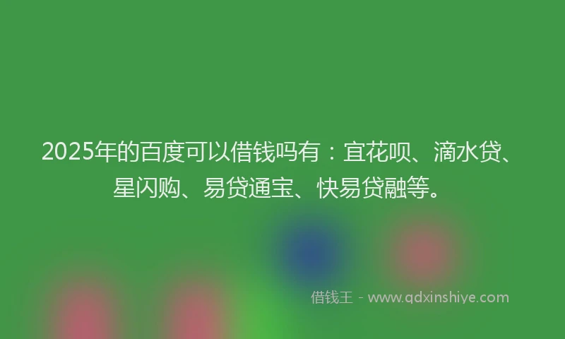 2025年的百度可以借钱吗有：宜花呗、滴水贷、星闪购、易贷通宝、快易贷融等。