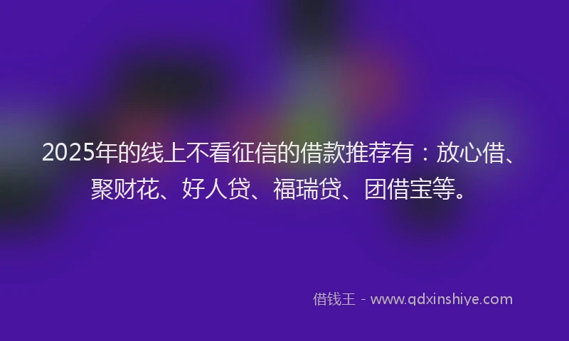 2025年的线上不看征信的借款推荐有：放心借、聚财花、好人贷、福瑞贷、团借宝等。
