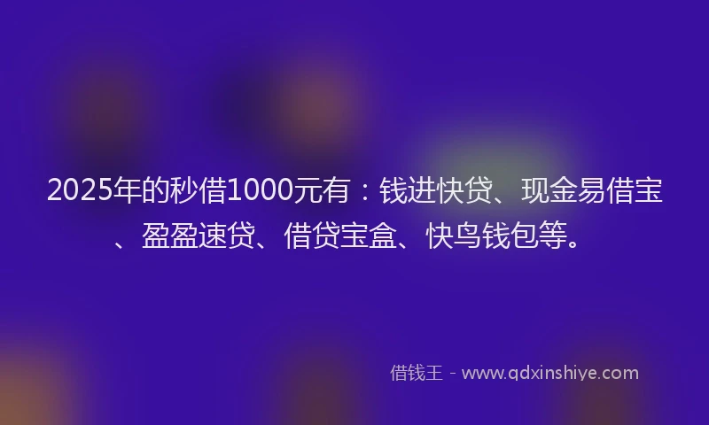 2025年的秒借1000元有：钱进快贷、现金易借宝、盈盈速贷、借贷宝盒、快鸟钱包等。